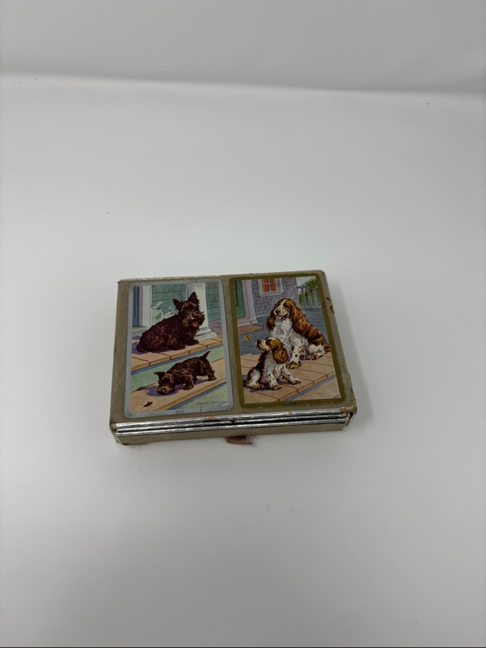 Vintage Congress playing cards Silver Pet Photo dogs - Brown & Cream